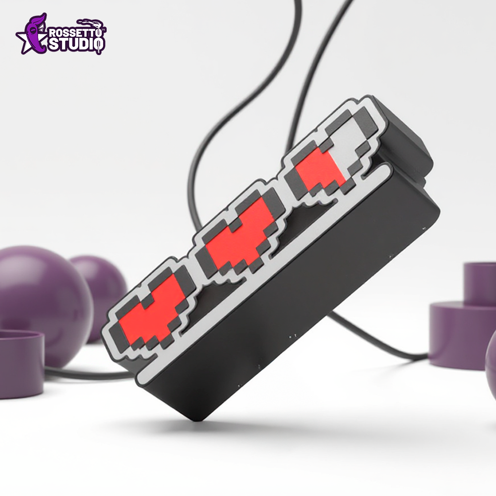 Luminária Corações Pixelados – LED 17cm com Fonte 12V, Decoração Gamer Geek