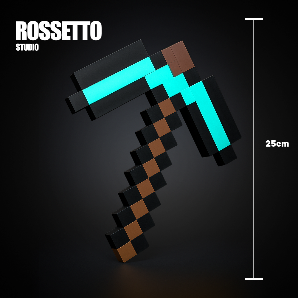 Picareta de Diamante 3D • 25cm • Decoração Gamer Estilo Pixel Art • Impressão 3D Premium