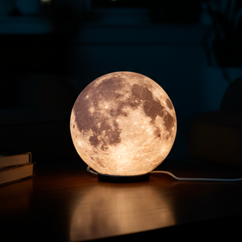 Luminária Lua Realista “Aurora Lunar” – 3D Moon Lamp | Rossetto Studio