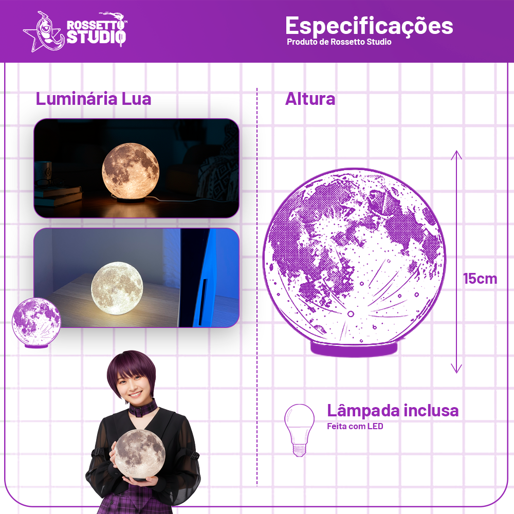 Luminária Lua Realista “Aurora Lunar” – 3D Moon Lamp | Rossetto Studio