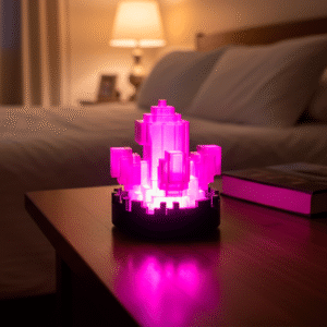 Luminária Cristal Pixel 3D • Luz LED Rosa com Fonte 12V Inclusa • Decoração Gamer e Moderna