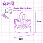 Luminária Cristal Pixel 3D • Luz LED Rosa com Fonte 12V Inclusa • Decoração Gamer e Moderna