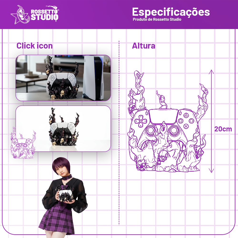 Suporte para Controle “Inferno das Sombras” – Edição Gamer Dark Flames | Rossetto Studio