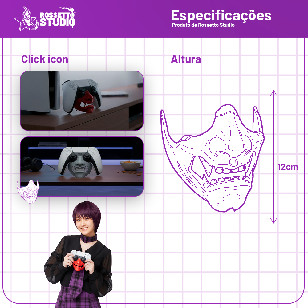 Suporte para Controle “Máscara Oni” – Estilo Gamer Samurai com 12cm | Rossetto Studio