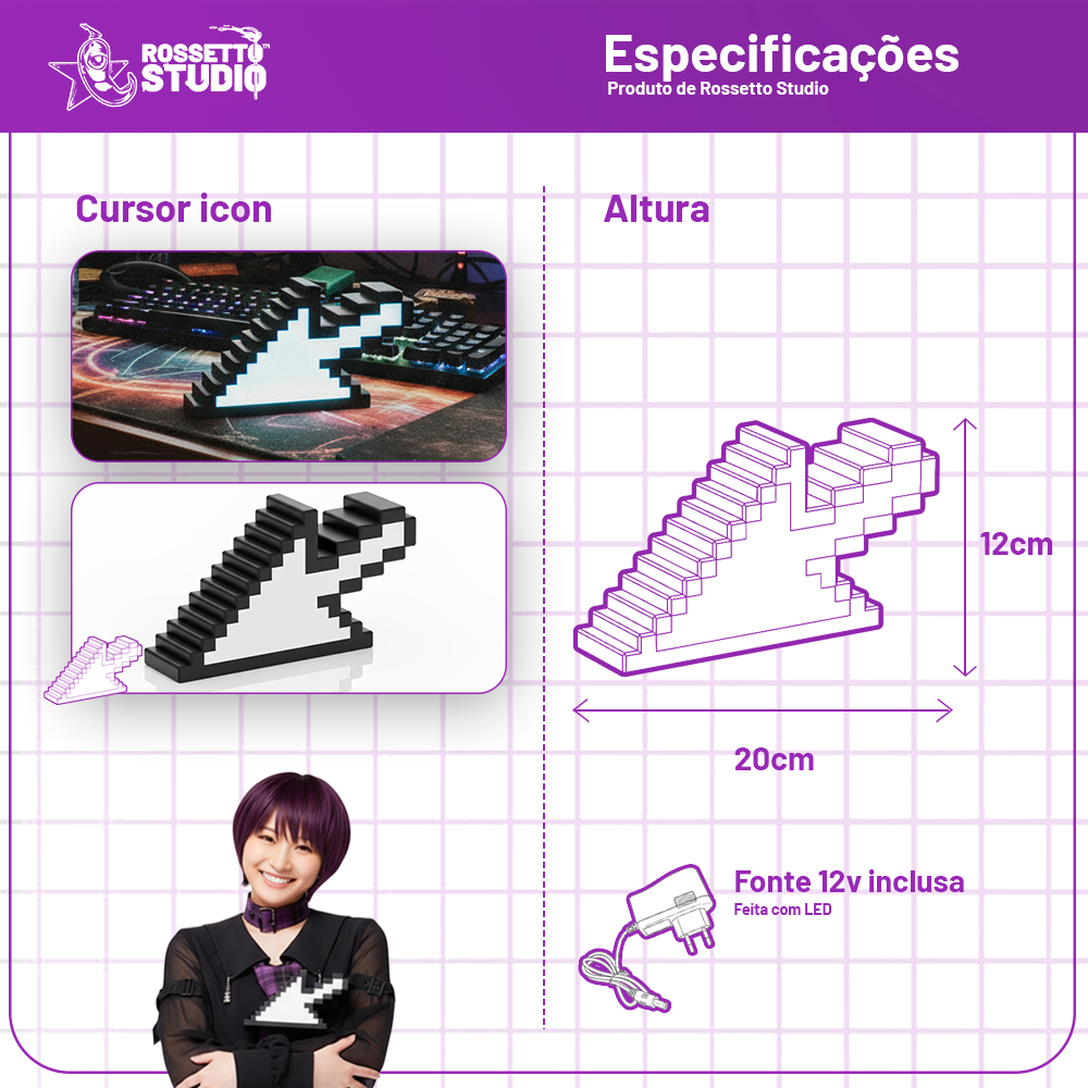 Lightbox Cursor Pixel – Iluminação Gamer 20cm com Fonte 12V Inclusa