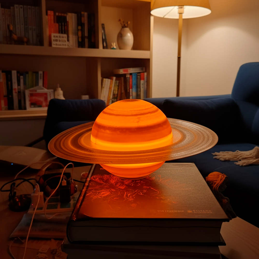 Luminária Saturno 3D • Planeta Decorativo com Luz LED Quente • Design Realista de 15x22cm – Luz Suave e Moderna