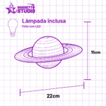 Luminária Saturno 3D • Planeta Decorativo com Luz LED Quente • Design Realista de 15x22cm – Luz Suave e Moderna