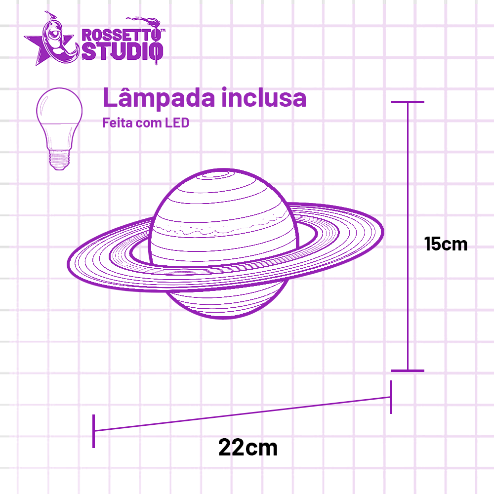 Luminária Saturno 3D • Planeta Decorativo com Luz LED Quente • Design Realista de 15x22cm – Luz Suave e Moderna