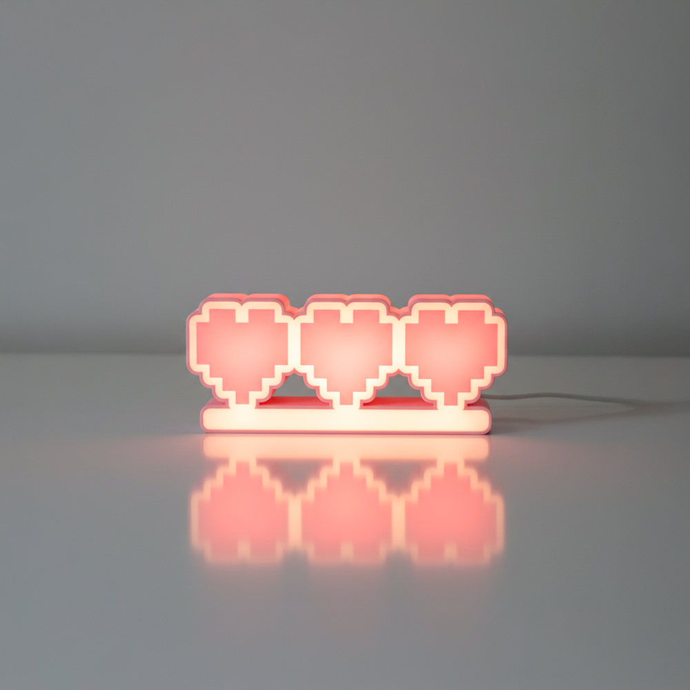 Light Box Corações Rosa 12V – Luminária Decorativa Pixel Heart