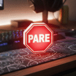 Lightbox “PARE” – Design Retrô Iluminado 3D em Formato de Placa de Trânsito