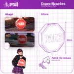 Lightbox “PARE” – Design Retrô Iluminado 3D em Formato de Placa de Trânsito