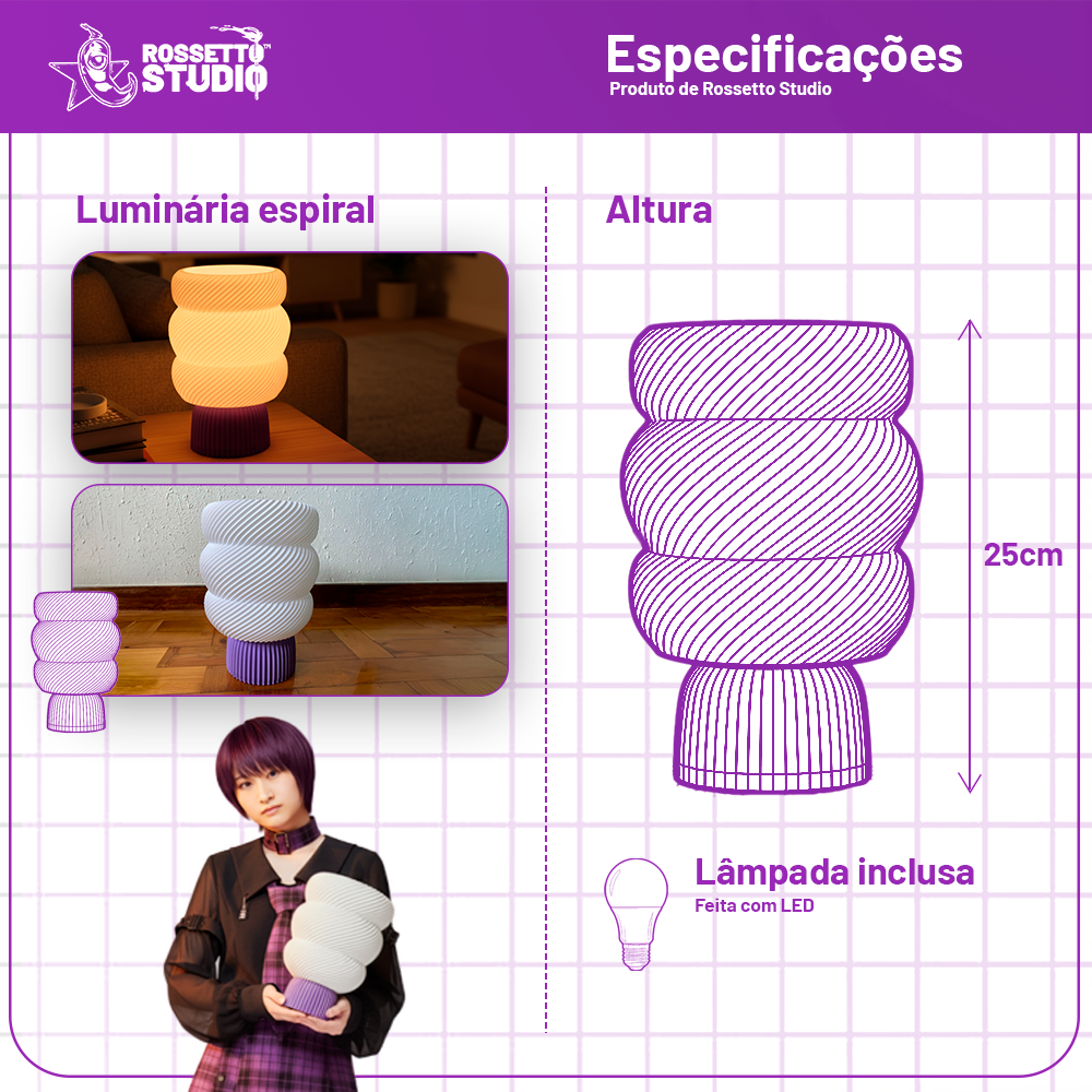 Luminária Twist Glow – Design Espiral Suave | Iluminação Quente | Rossetto Studio