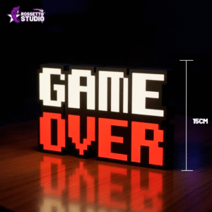 Light Box Game Over Pixel – LED RGB 15cm com Fonte 12V, Decoração Gamer Geek