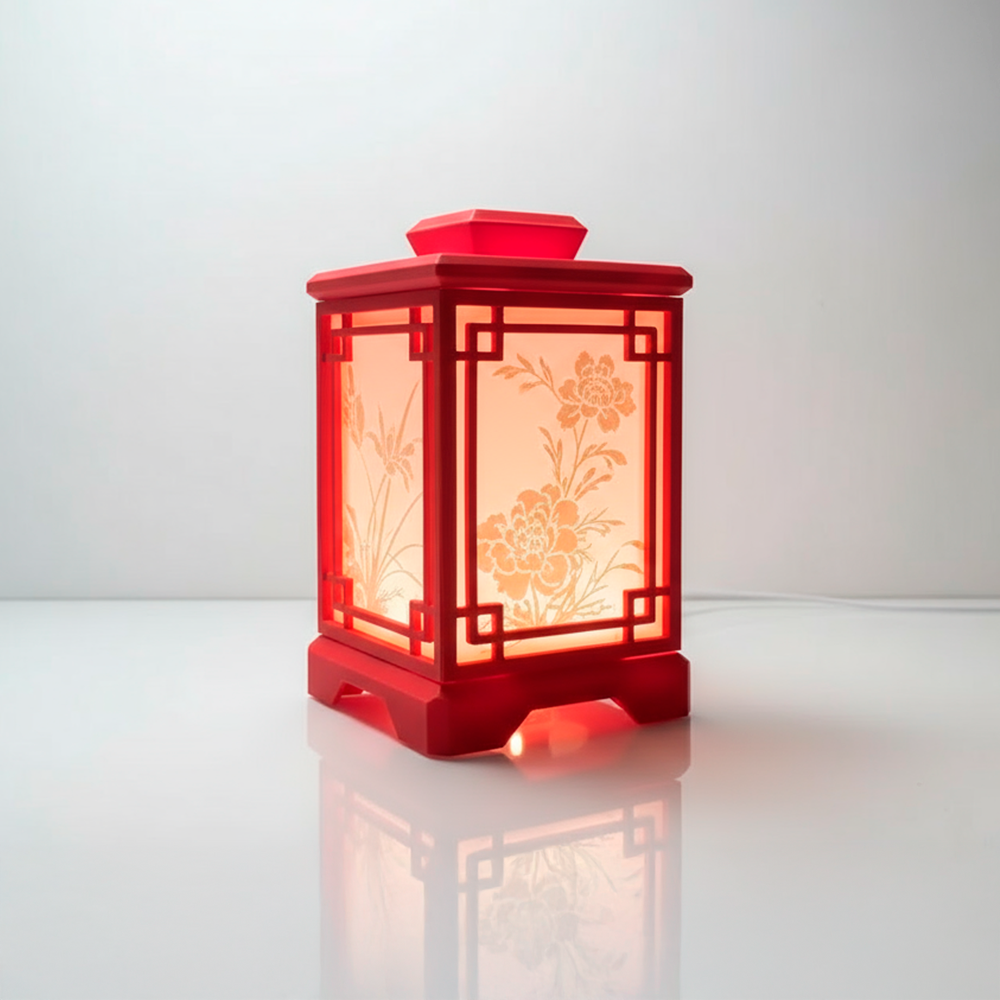 Luminária Oriental Vermelha • Design Floral Tradicional • Luz LED Quente Aconchegante • Decoração Elegante