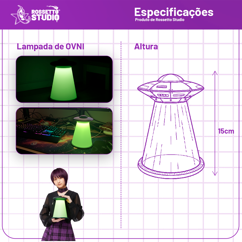 Luminária UFO Abdução Alienígena OVNI Nave espacial  – Luz Verde Neon | Rossetto Studio