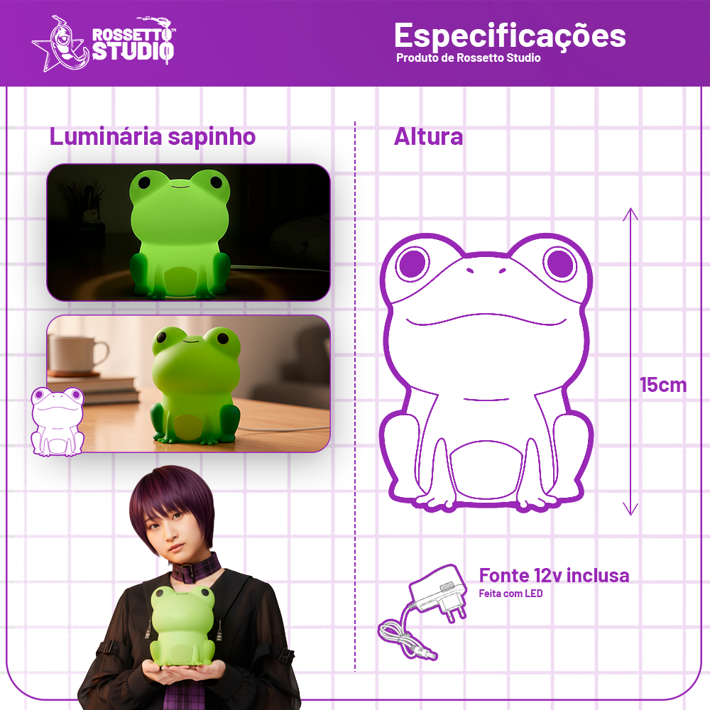 Luminária Sapo fofinho – Luz Verde Neon Relax | Rossetto Studio