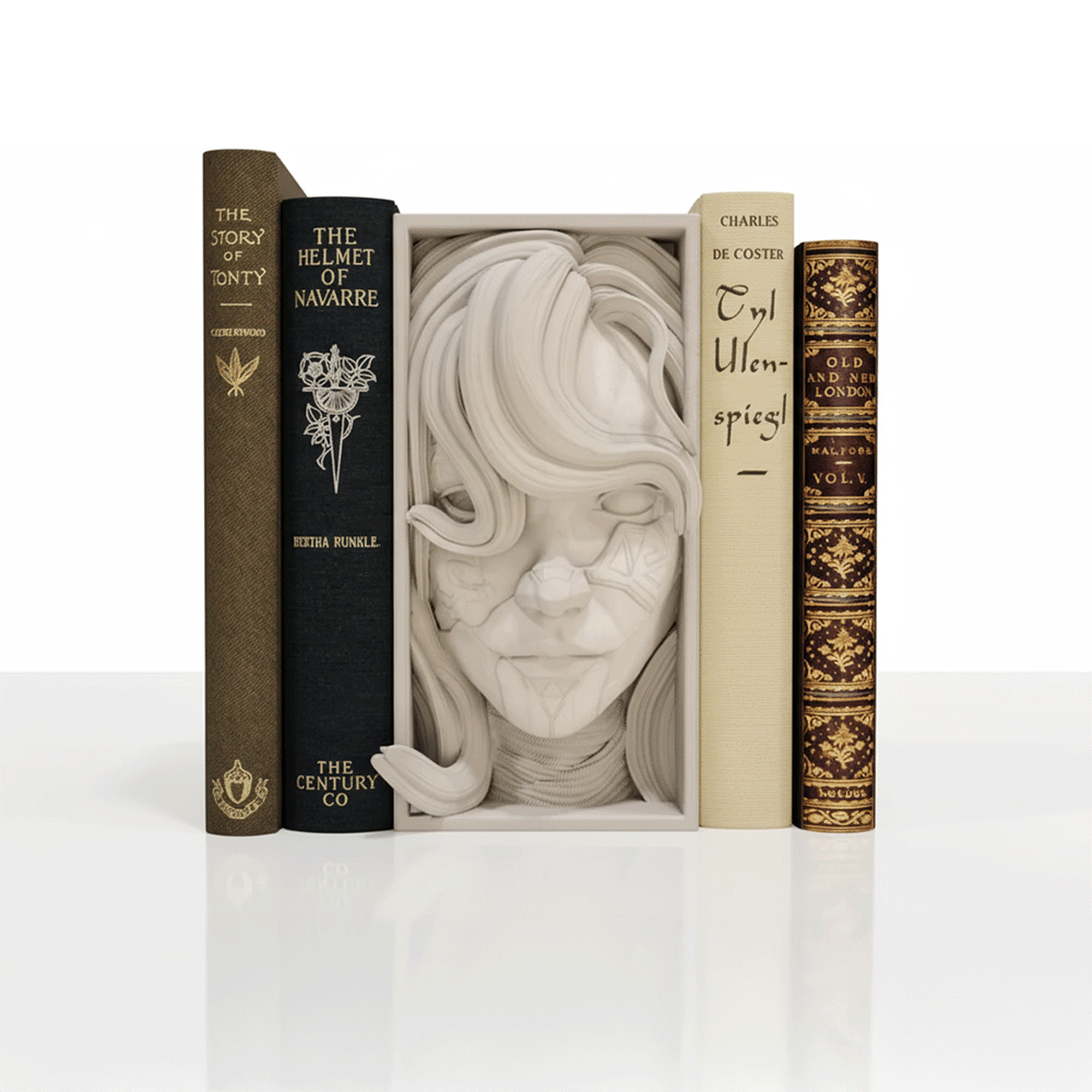 Escultura Decorativa “Silêncio Entre Livros” – Book Nook Artístico