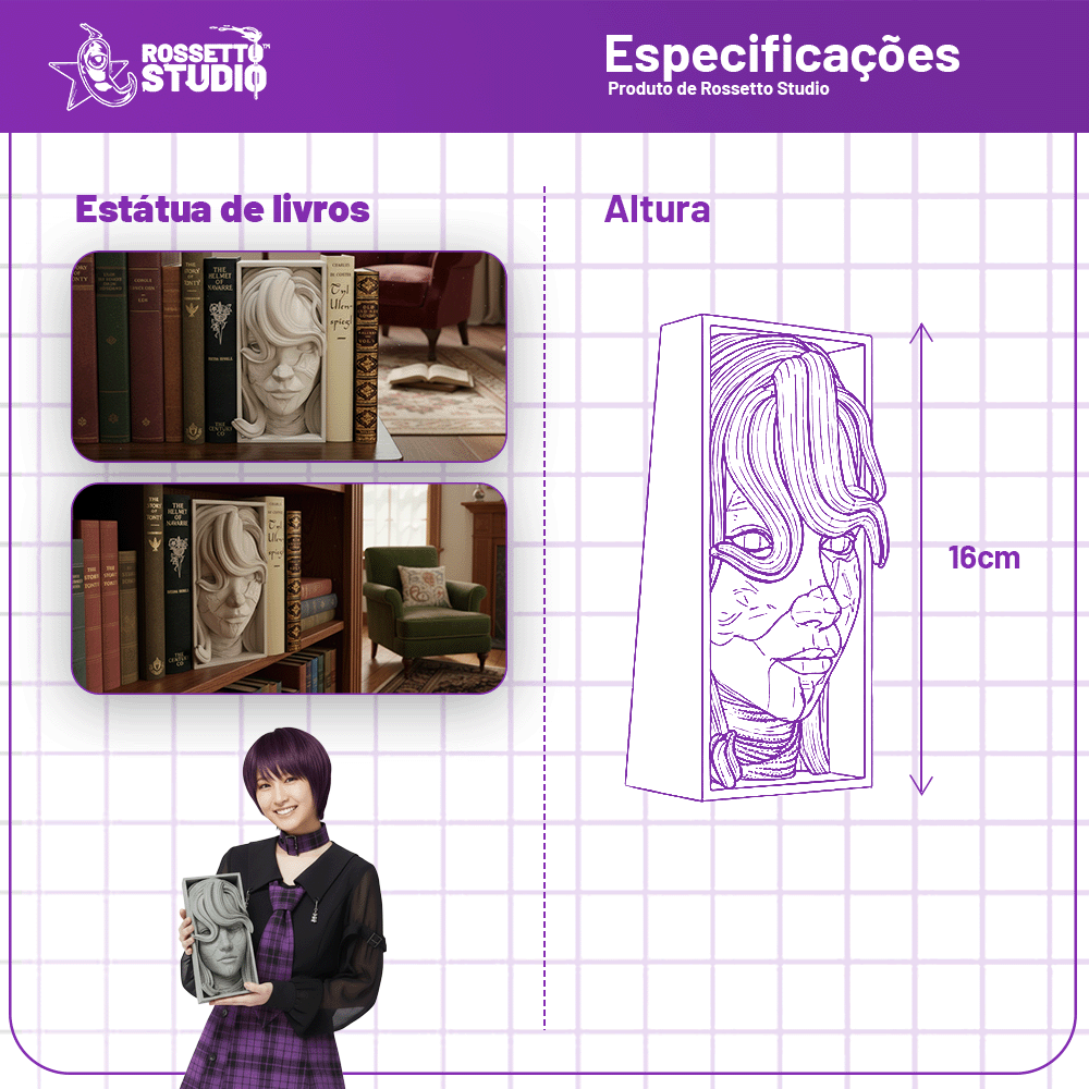 Escultura Decorativa “Silêncio Entre Livros” – Book Nook Artístico