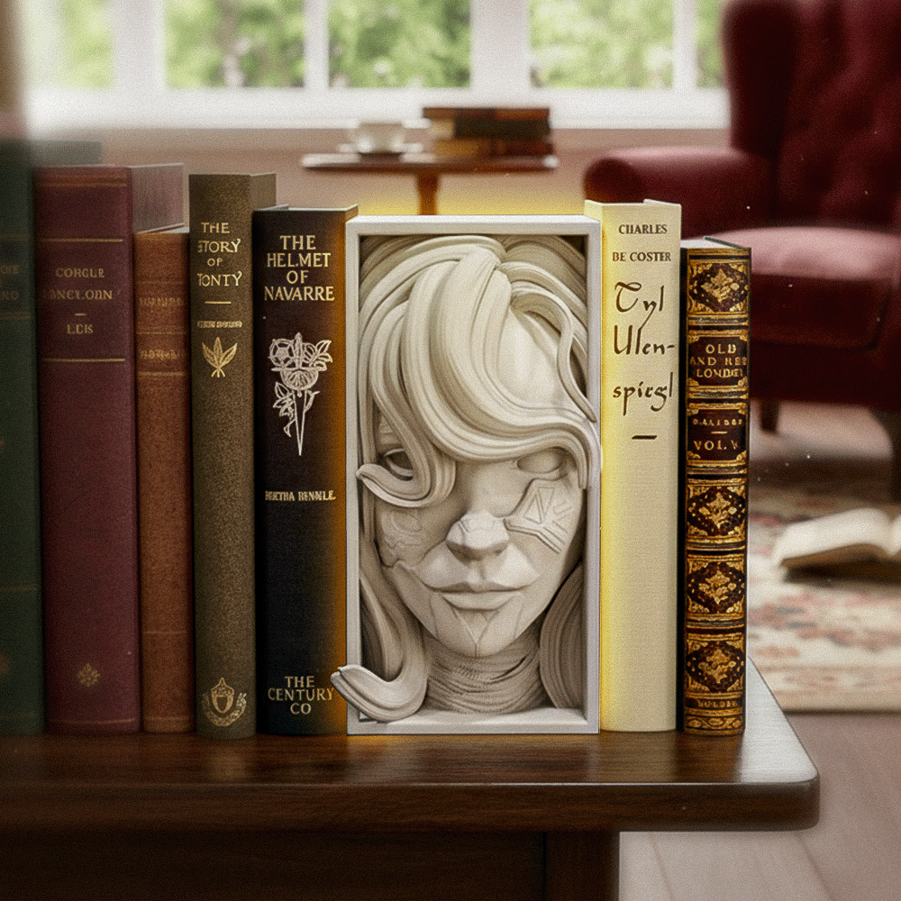 Escultura Decorativa “Silêncio Entre Livros” – Book Nook Artístico