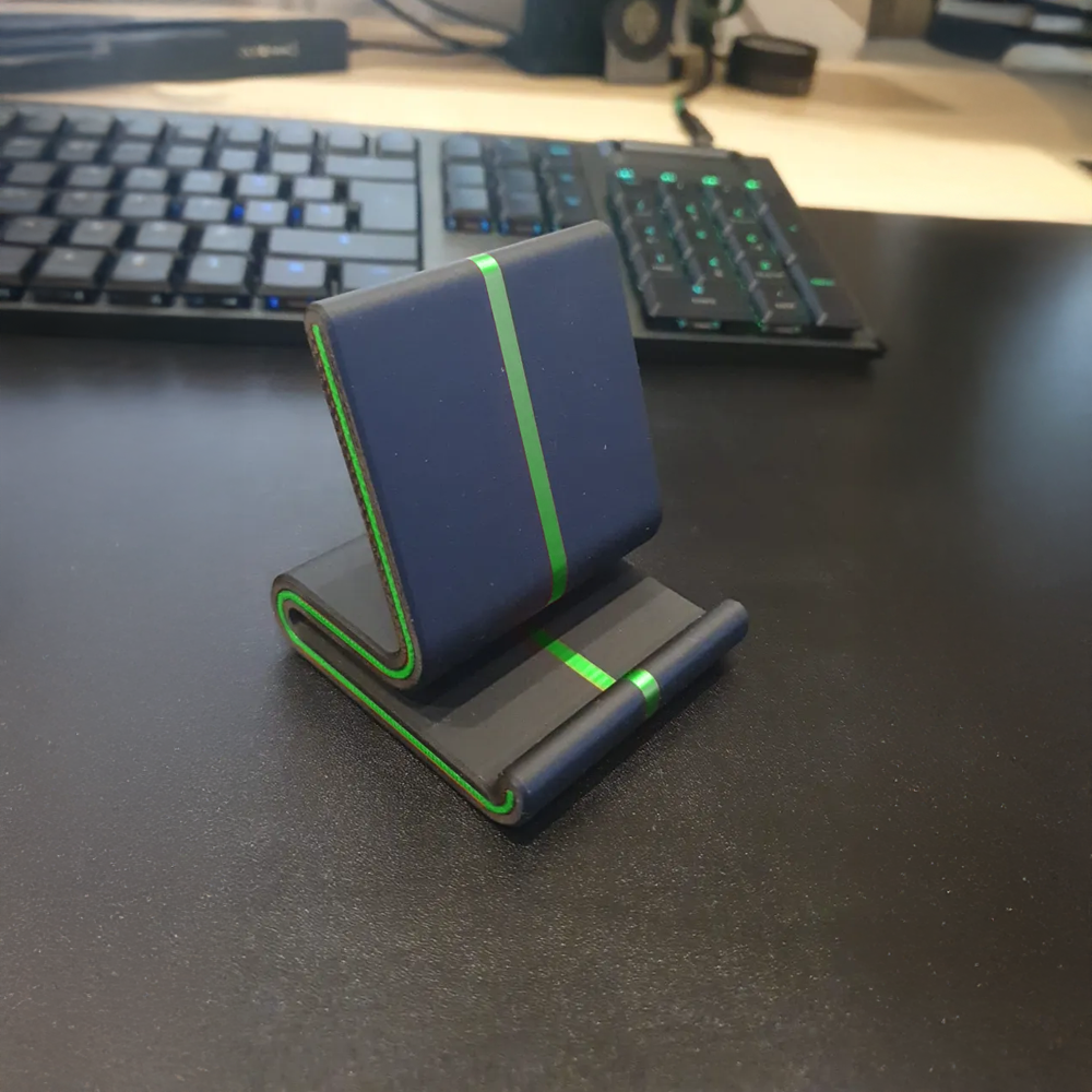 Suporte para Celular Preto com Detalhe Verde Neon | Design Moderno e Compacto