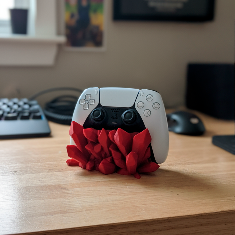 Suporte de Controle com Cristais Vermelhos 3D • Base Gamer Decorativa • 15x9cm | Rossetto Studio