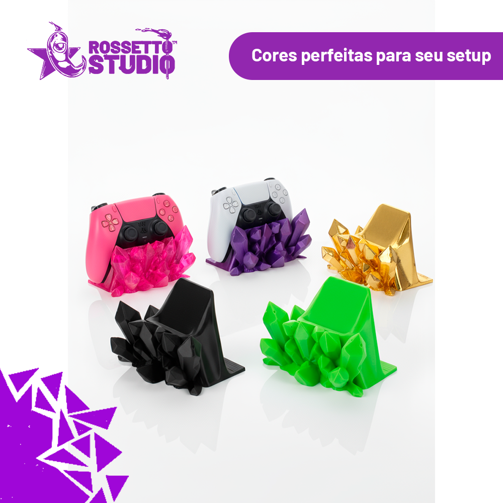 Suporte de Controle com Cristais Vermelhos 3D • Base Gamer Decorativa • 15x9cm | Rossetto Studio