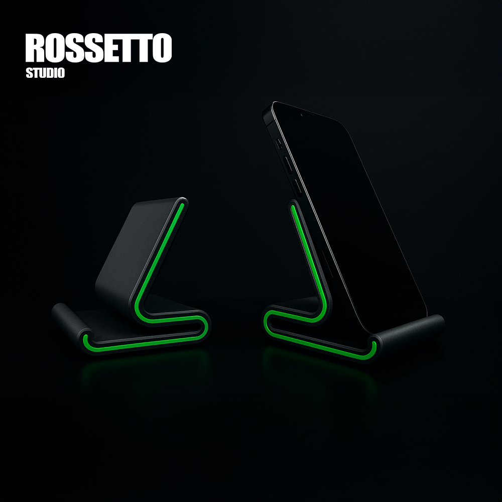 Suporte para Celular Preto com Detalhe Verde Neon | Design Moderno e Compacto