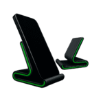 Suporte para Celular Preto com Detalhe Verde Neon | Design Moderno e Compacto